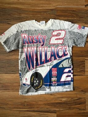 Chase Authentics Rusty Wallace AOP SZ XL NASCAR Red, Blue, White Graphic Tee